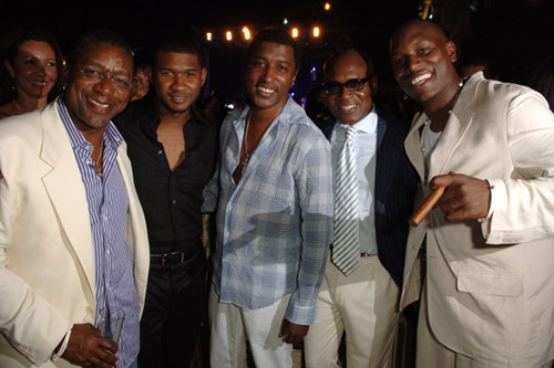 Bob Johnson, Usher, Kenneth â€œBabyfaceâ€ Edmonds, L.A. Reid, and Tyrese in Atlantis