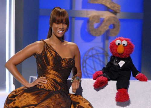 Tyra Banks and Elmo at the Daytime Emmys
