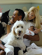 Tiger, Elin, Sam, and their dogs