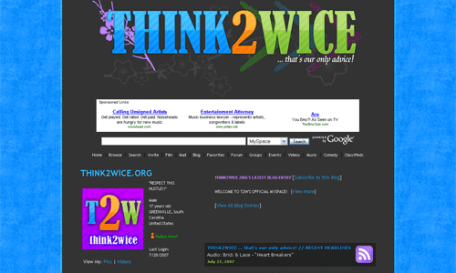 THINK2WICE.ORG: NOW ON MYSPACE!!