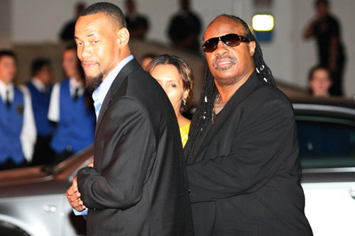 Stevie Wonder at the Beckhamsâ€™ Welcome to America party