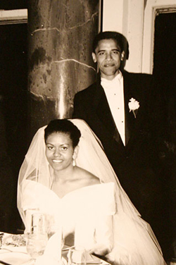 Mr. Barack and Mrs. Michelle Obama on their wedding day