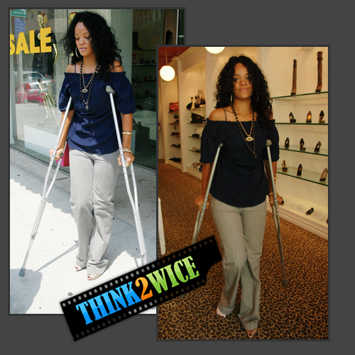 Rihanna with an injured foot in Beverly Hills